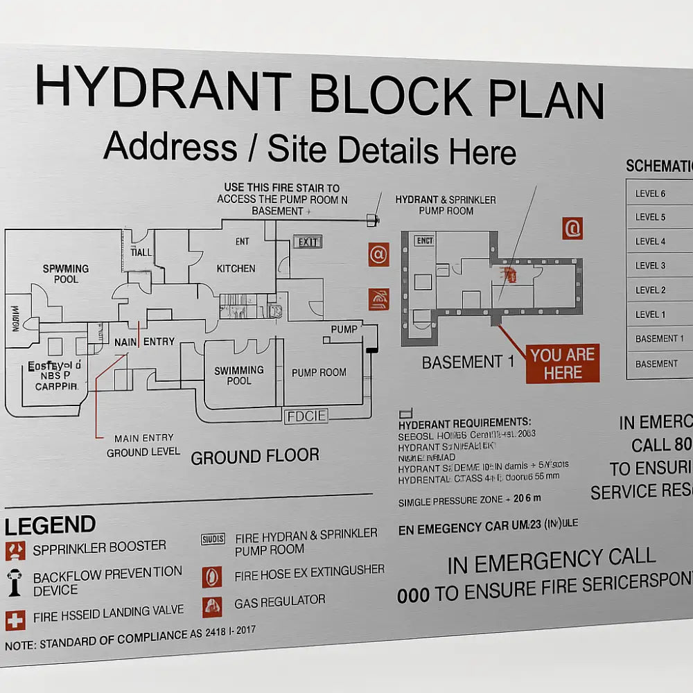 2. Fire Hydrant Block Plans - AS2419.1 - Print only / Silver Brushed Aluminium / A3 - Fire Block Plans