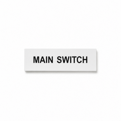 White traffolyte label with black engraved