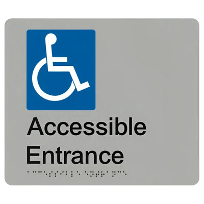 ACCESSIBLE ENTRANCE SIGN - Silver – 210mm x 180mm - Braille & Tactile Signs