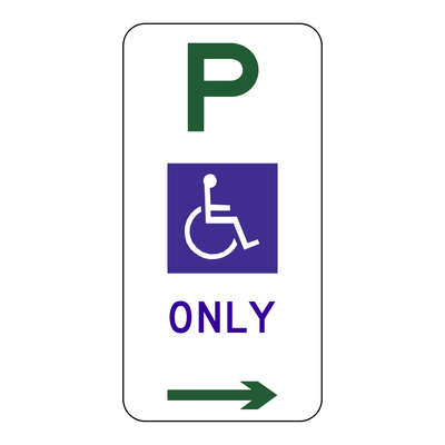 Accessible Parking Only sign, right arrow, 225 x 450 mm
