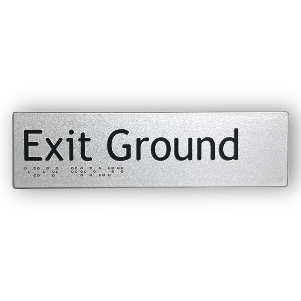 Braille Exit Sign Ground | AS1428.1 Compliant Silver PVC Silver Braille & Tactile Signs