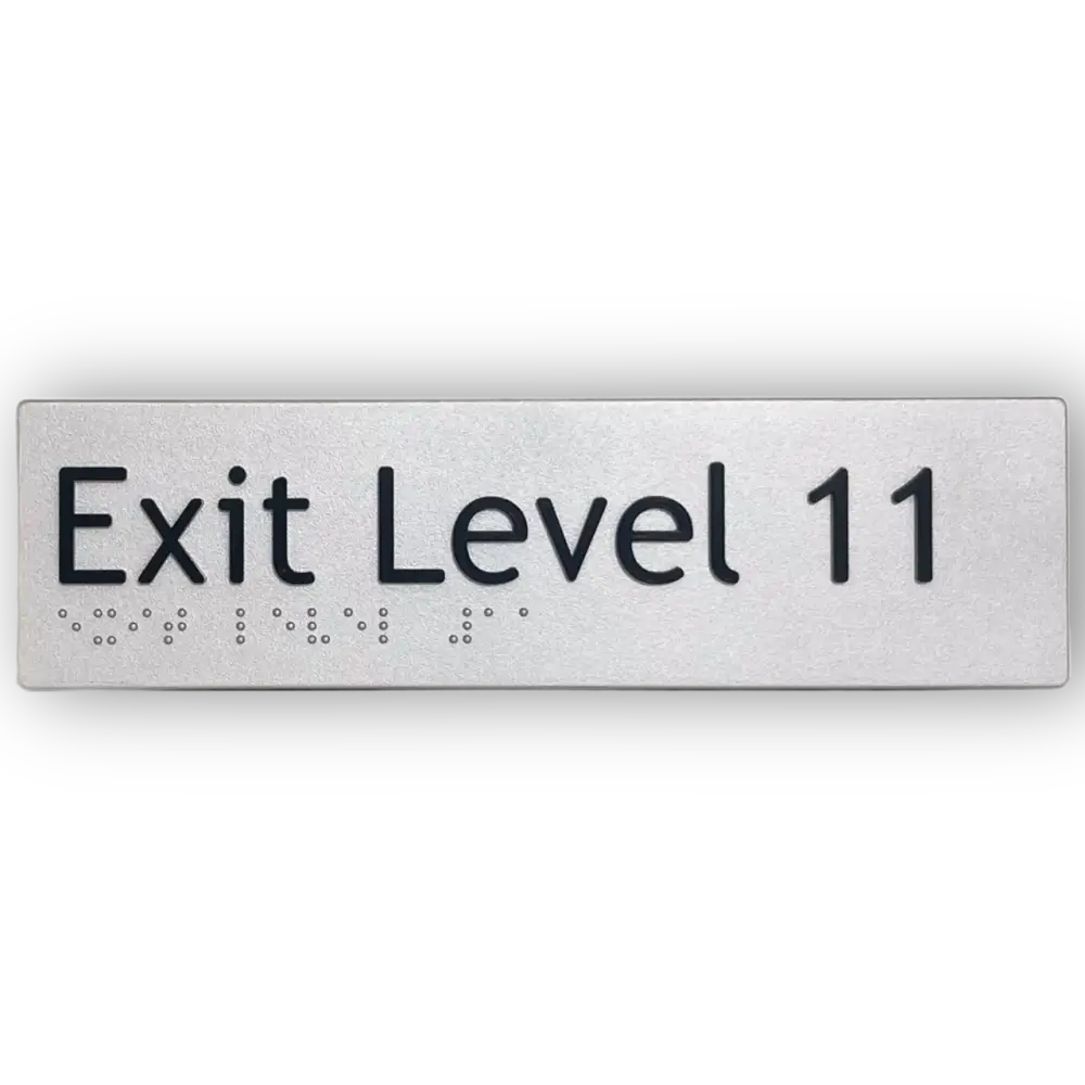 Braille Exit Sign Level 11 | AS1428.1 Compliant Silver PVC Silver – 180mm x 50mm Braille & Tactile Signs
