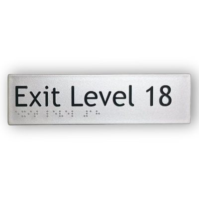 Braille Exit Sign Level 18 | AS1428.1 Compliant Silver PVC Silver – 180mm x 50mm Braille & Tactile Signs