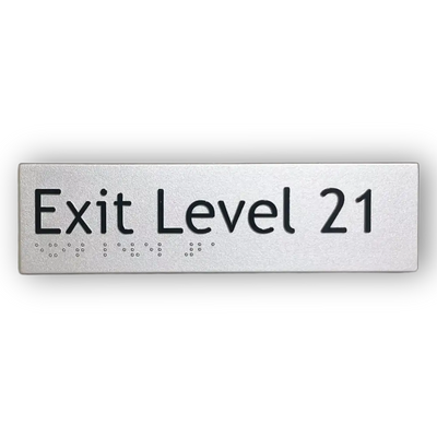 Braille Exit Sign Level 21 | AS1428.1 Compliant Silver PVC Silver Braille & Tactile Signs