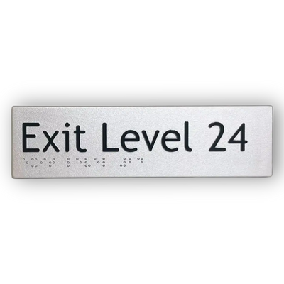 Braille Exit Sign Level 24 | AS1428.1 Compliant Silver PVC Silver Braille & Tactile Signs