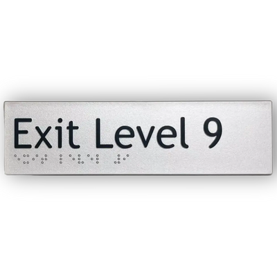 Braille Exit Sign Level 9 | AS1428.1 Compliant Silver PVC Silver – 180mm x 50mm Braille & Tactile Signs