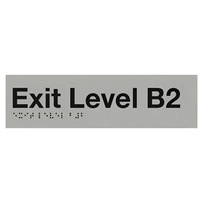 Braille Exit Sign Level Basement 2 | AS1428.1 Compliant Silver PVC Silver Braille & Tactile Signs