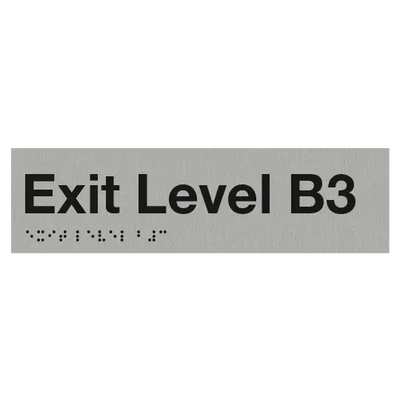 Braille Exit Sign Level Basement 3 | AS1428.1 Compliant Silver PVC Silver – 180mm x 50mm Braille & Tactile Signs