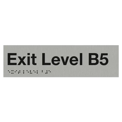 Braille Exit Sign Level Basement 5 | AS1428.1 Compliant Silver PVC Silver Braille & Tactile Signs