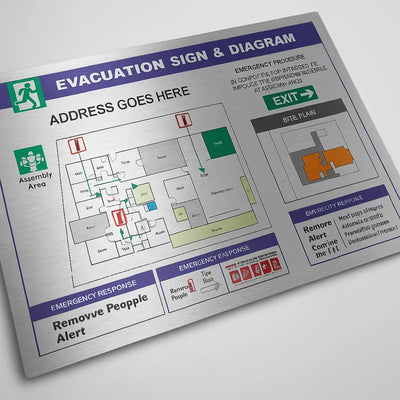 Evacuation Block Plans - AS3745 - Print only / Silver Brushed Aluminium / A3 - Fire Block Plans