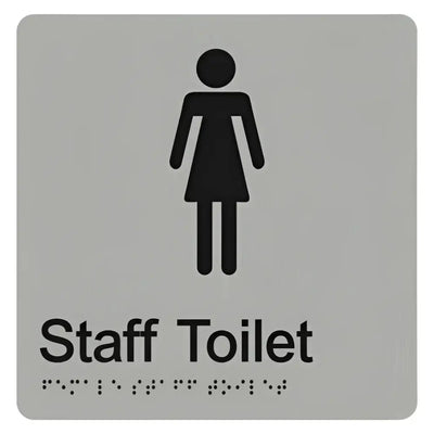 FEMALE STAFF TOILET SIGN - Silver - 180mm x 180mm - Braille & Tactile Signs