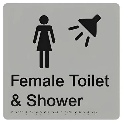 FEMALE TOILET & SHOWER SIGN - Silver - 180mm x 180mm - Braille & Tactile Signs