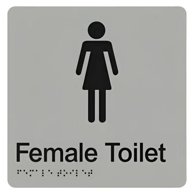 FEMALE TOILET SIGN - Silver - 180mm x 180mm - Braille & Tactile Signs