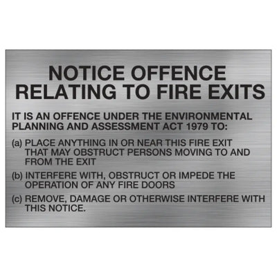 FIRE EXIT NOTICE OFFENCE SIGN - 150x100mm - Fire Statutory Signs