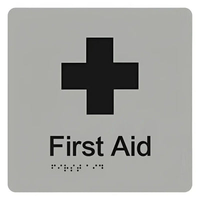 FIRST AID SIGN - Silver - 180mm x 180mm - Braille & Tactile Signs