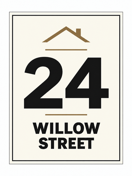 Personalised House Number & Street Name sign – front view, ivory with charcoal and bronze-brown printed artwork
