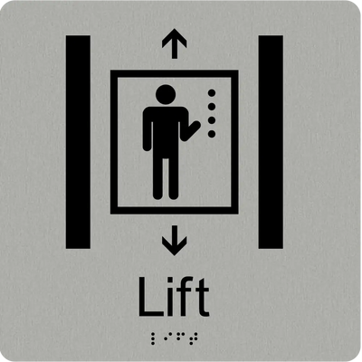 LIft Sign - Silver - 180mm x 180mm - Braille & Tactile Signs
