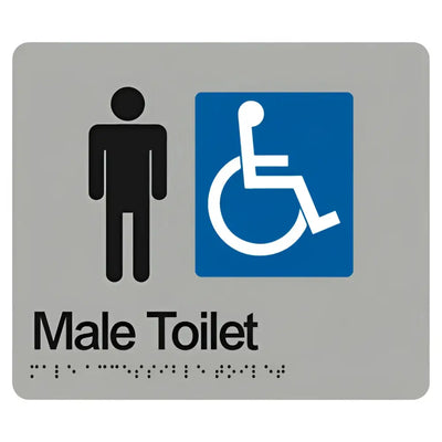 MALE ACCESSIBLE TOILET SIGN - Silver - 180mm x 180mm - Braille & Tactile Signs
