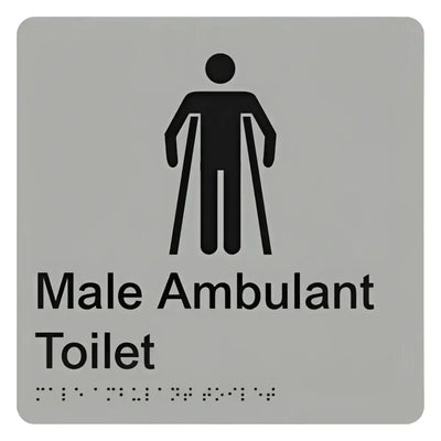 MALE AMBULANT TOILET SIGN - Silver - 180mm x 180mm - Braille & Tactile Signs