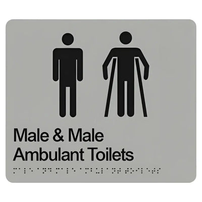 MALE & MALE AMBULANT TOILETS SIGN - Silver – 210mm x 180mm - Braille & Tactile Signs