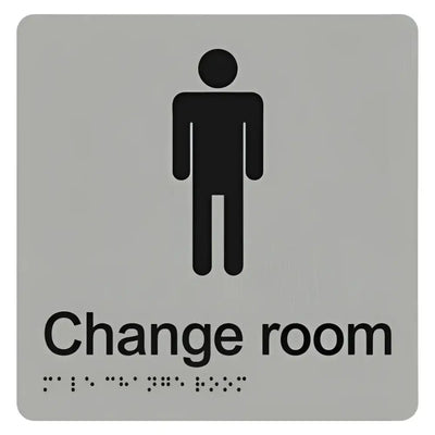 MALE CHANGE ROOM SIGN - Silver - 180mm x 180mm - Braille & Tactile Signs