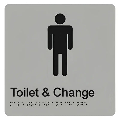 MALE TOILET & CHANGE SIGN - Silver - 180mm x 180mm - Braille & Tactile Signs