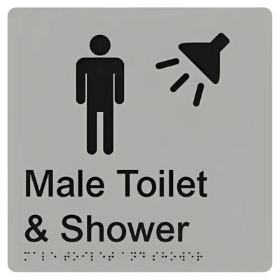 MALE TOILET & SHOWER SIGN - Silver - 180mm x 180mm - Braille & Tactile Signs