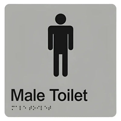 MALE TOILET SIGN - Silver - 180mm x 180mm - Braille & Tactile Signs