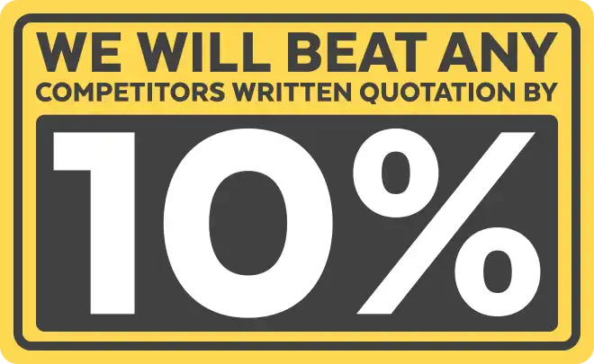 A promotional sign offering to beat competitor’s written quotations by 10%.