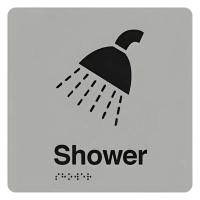 SHOWER SIGN - Silver - 180mm x 180mm - Braille & Tactile Signs