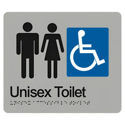 UNISEX ACCESSIBLE TOILET SIGN - Silver – 210mm x 180mm - Braille & Tactile Signs