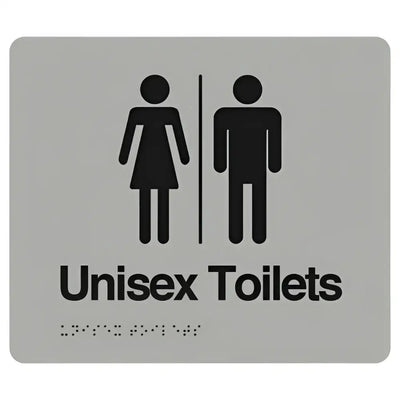 UNISEX AIRLOCK TOILETS SIGN - Silver – 210mm x 180mm - Braille & Tactile Signs