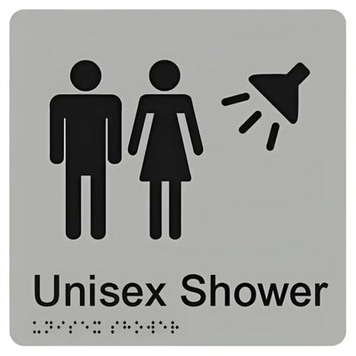 UNISEX SHOWER SIGN - Silver – 210mm x 180mm - Braille & Tactile Signs