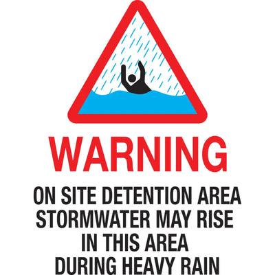WARNING ON SITE DETENTION AREA - 300x200mm - Gas & Water Statutory Signs