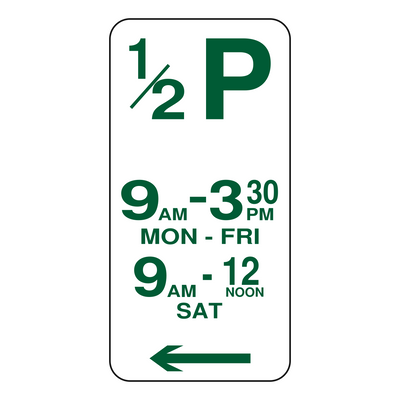 30 Minute (½P) Parking sign 225 x 450 mm — left arrow
