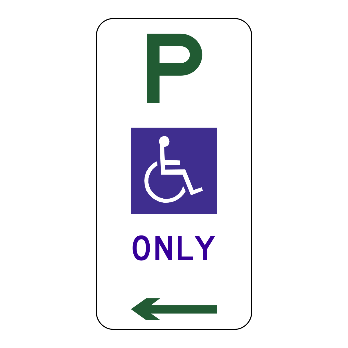 Accessible Parking Only sign, left arrow, 225 x 450 mm