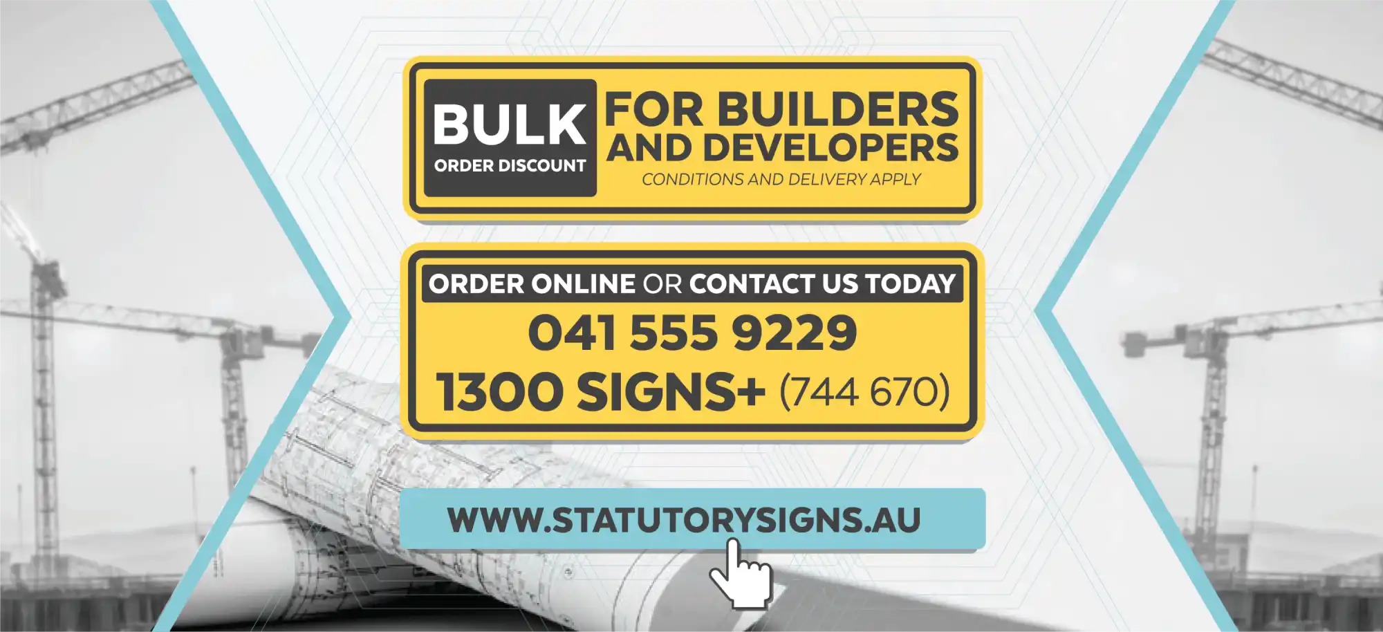 An advertisement for bulk signs for builders and developers.