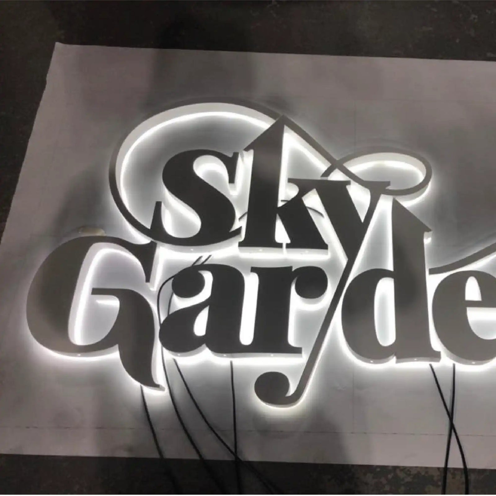 Backlit Sky Garden sign with white LED lighting