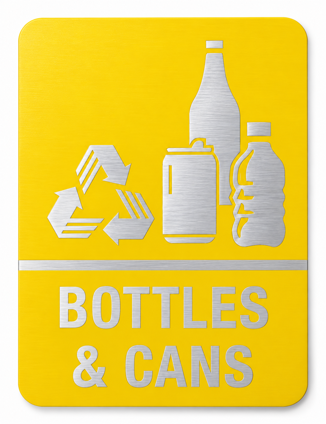 Bottles Cans brushed aluminium sign, 200 x 260 mm