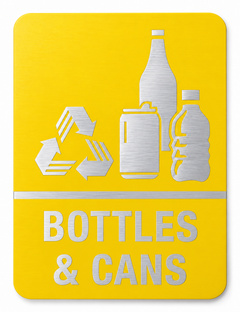 Bottles Cans brushed aluminium sign, 200 x 260 mm