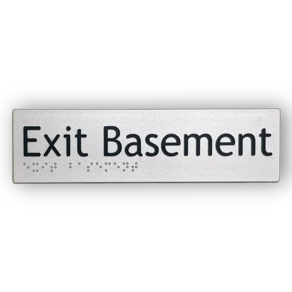 Braille Exit Sign Basement | AS1428.1 Compliant Silver PVC Silver Braille & Tactile Signs
