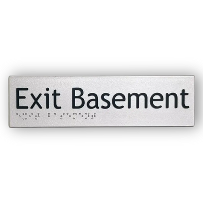 Braille Exit Sign Basement | AS1428.1 Compliant Silver PVC Silver Braille & Tactile Signs