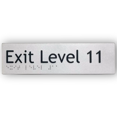 Braille Exit Sign Level 11 | AS1428.1 Compliant Silver PVC Silver – 180mm x 50mm Braille & Tactile Signs