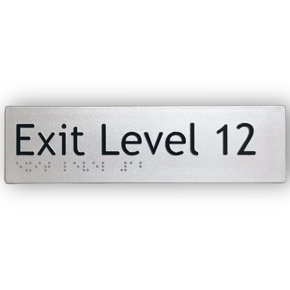 Braille Exit Sign Level 12 | AS1428.1 Compliant Silver PVC Silver Braille & Tactile Signs