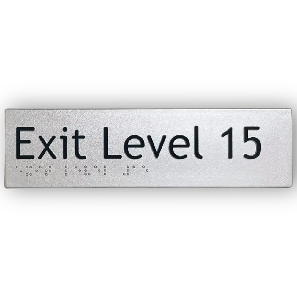 Braille Exit Sign Level 15 | AS1428.1 Compliant Silver PVC Silver Braille & Tactile Signs