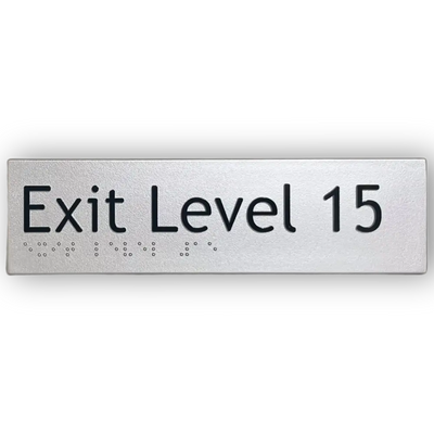 Braille Exit Sign Level 15 | AS1428.1 Compliant Silver PVC Silver Braille & Tactile Signs
