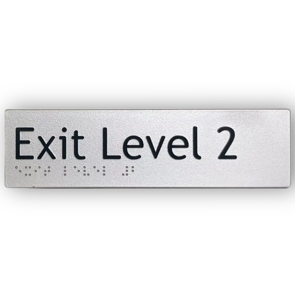 Braille Exit Sign Level 2 | AS1428.1 Compliant Silver PVC Silver Braille & Tactile Signs
