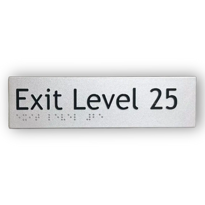 Braille Exit Sign Level 25 | AS1428.1 Compliant Silver PVC Silver Braille & Tactile Signs
