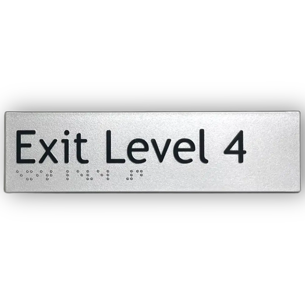 Braille Exit Sign Level 4 | AS1428.1 Compliant Silver PVC Silver Braille & Tactile Signs