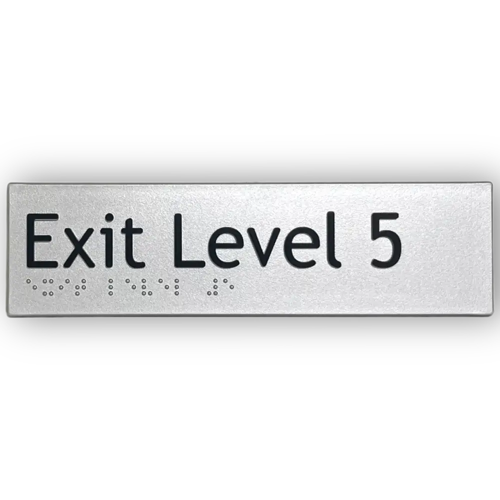 Braille Exit Sign Level 5 | AS1428.1 Compliant Silver PVC Silver Braille & Tactile Signs
